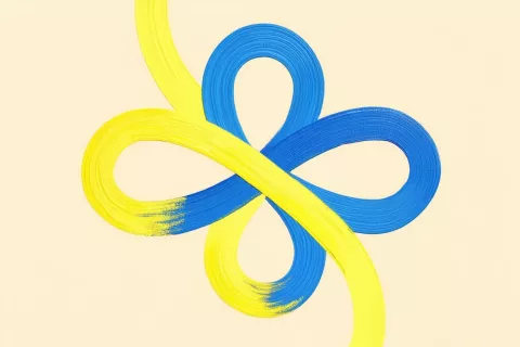 Bold yellow and blue intertwining paths