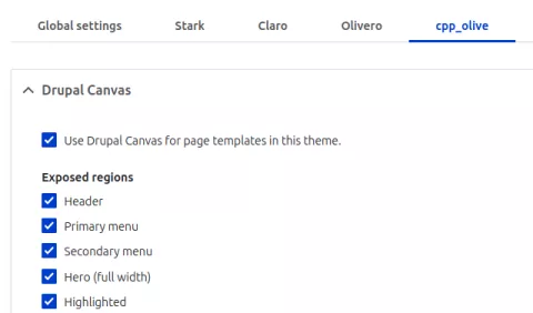 Screenshot of canvas region selection in theme settings
