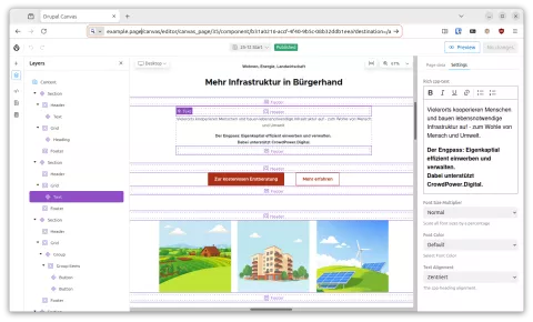 Canvas example page with components